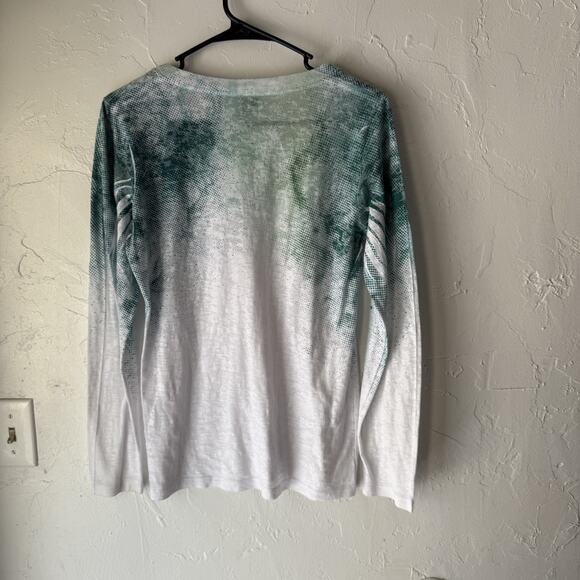 Cruel Shirt Western Large White Green‎ Long Sleeve V Neck Ombre Lightweight - Picture 7 of 7